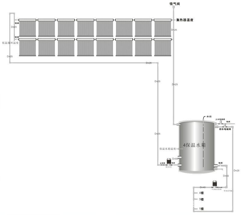 4吨太阳能热水工程真空管集热器示意图