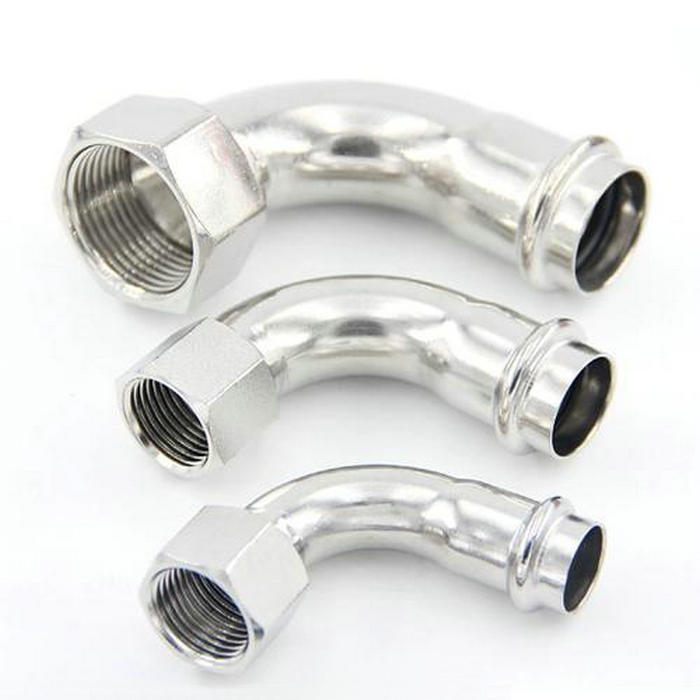 卡压式不锈钢管件：内螺纹90°转换弯头（长）