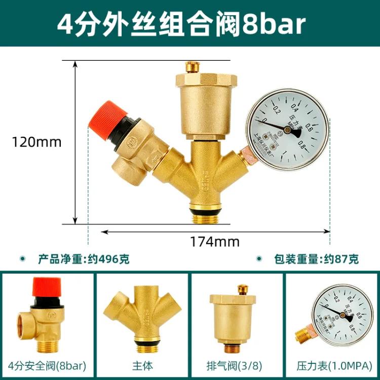 水箱安全组件：泄压阀、自动排气阀、压力表