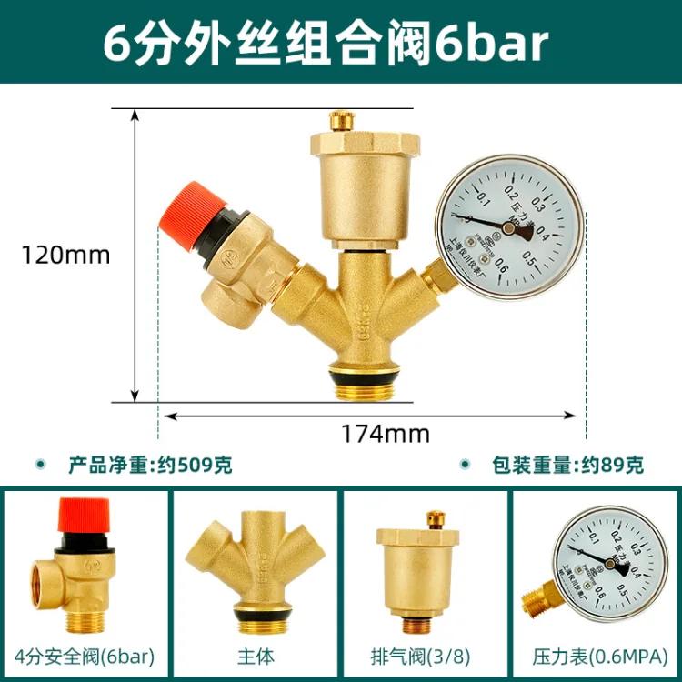水箱安全组件：泄压阀、自动排气阀、压力表