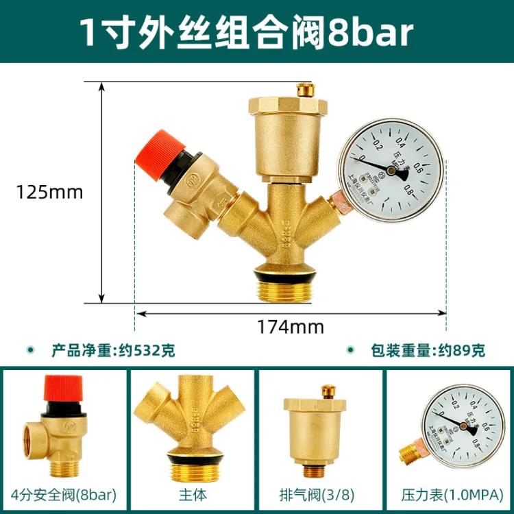 水箱安全组件：泄压阀、自动排气阀、压力表